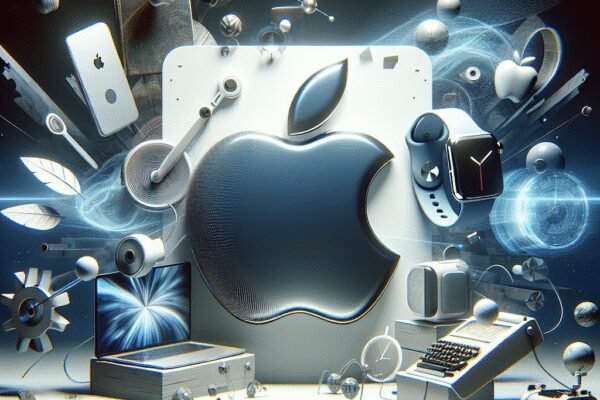 {
"description": "A visually striking digital composition featuring the iconic Apple logo surrounded by various technology-themed elements such as gadgets, gears, and abstract shapes. Items like a laptop, smartwatch, and classic typewriter are included, symbolizing innovation and the evolution of technology.",
"caption": "Explore the evolution of technology with the Apple logo at the center, surrounded by iconic gadgets and creative elements.",
"alt_text": "Digital artwork featuring the Apple logo surrounded by technology items like a laptop, smartwatch, gears