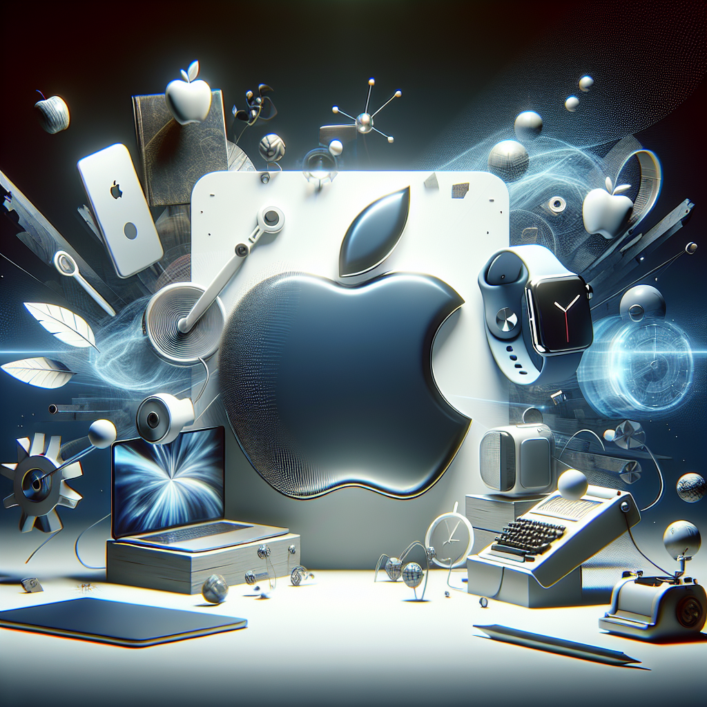 {
"description": "A visually striking digital composition featuring the iconic Apple logo surrounded by various technology-themed elements such as gadgets, gears, and abstract shapes. Items like a laptop, smartwatch, and classic typewriter are included, symbolizing innovation and the evolution of technology.",
"caption": "Explore the evolution of technology with the Apple logo at the center, surrounded by iconic gadgets and creative elements.",
"alt_text": "Digital artwork featuring the Apple logo surrounded by technology items like a laptop, smartwatch, gears