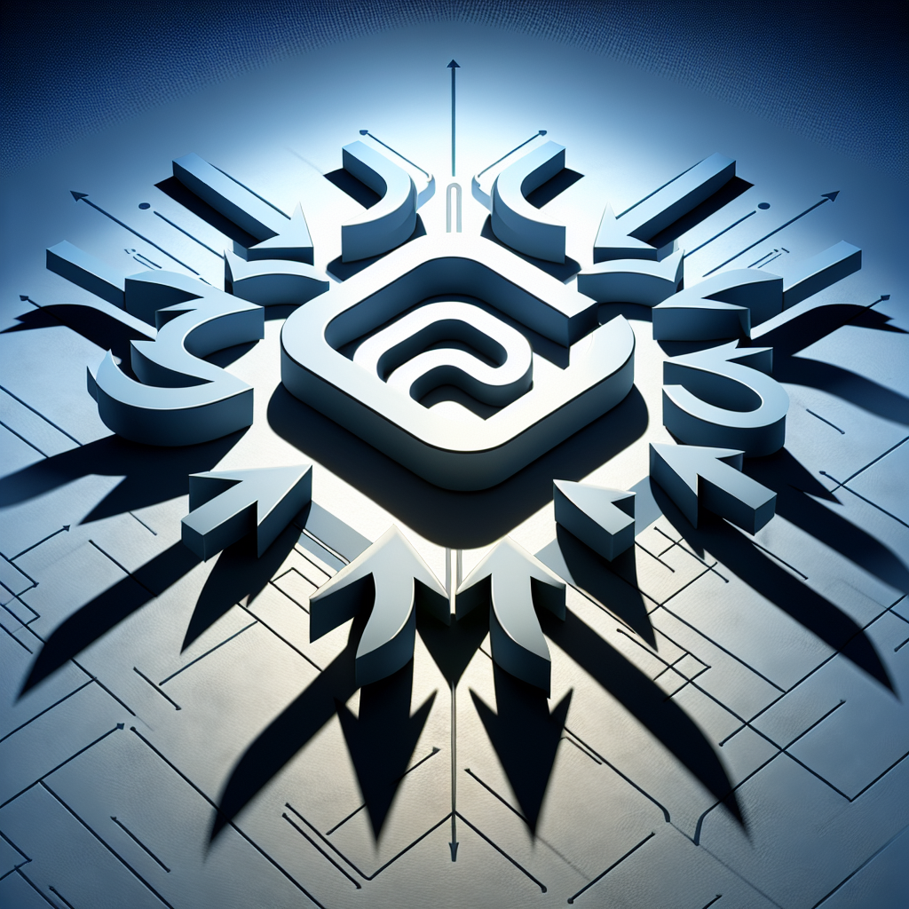{
"description": "A stylized 3D logo design featuring intricate geometric shapes and directional arrows radiating outward. The logo is set against a textured background, creating a striking contrast with shadows that enhance its dimensionality. The design conveys a sense of innovation and technology.",
"caption": "Innovative design meets technology! Explore the dynamic 3D logo that symbolizes forward-thinking solutions.",
"alt_text": "3D logo design with geometric shapes and arrows, showcasing innovation and technology against a textured background