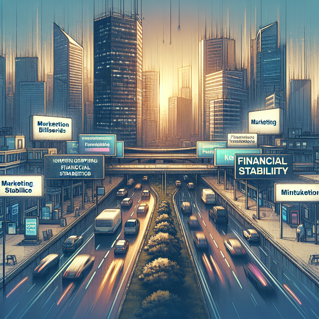 {
"description": "A vibrant urban scene depicting a busy highway with various digital billboards showcasing marketing and financial themes. Skyscrapers tower in the background, illuminated by a warm sunset glow. The billboards display phrases like 'Financial Stability' and 'Marketing' alongside other marketing-related messages, creating a dynamic atmosphere that reflects modern business strategies.",
"caption": "Explore the intersection of marketing and finance in this bustling cityscape! 🌆",
"alt_text": "Urban highway scene featuring digital billboards
